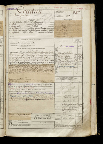 Coudun, Louis Jules Henri, né le 27 septembre 1890 à Bouzincourt (Somme), classe 1910, matricule n° 987, Bureau de recrutement de Péronne