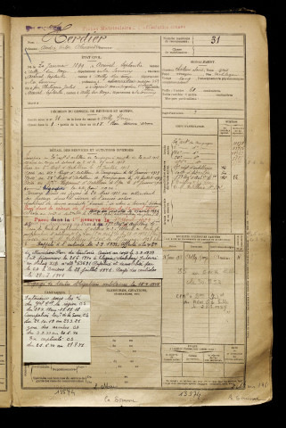 Herdier, André Victor Alexandre, né le 30 janvier 1899 à Grivesnes (Somme), classe 1919, matricule n° 31, Bureau de recrutement de Péronne