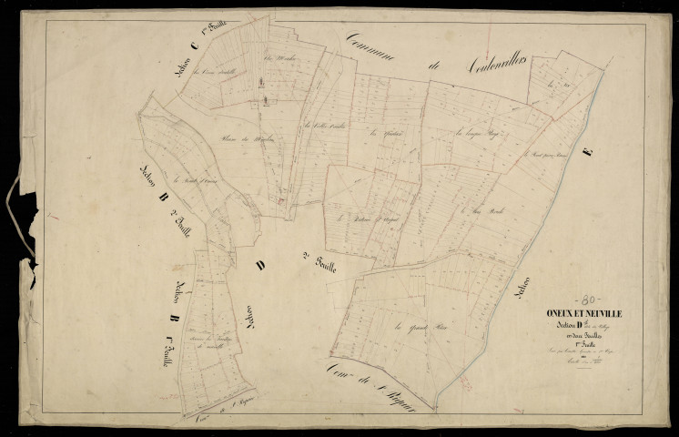 Plan du cadastre napoléonien - Oneux (Oneux et Neuville) : Village (Le), D1