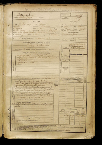 Sauval, Hector Joseph, né le 05 mai 1877 à Amiens (Somme), classe 1897, matricule n° 1063, Bureau de recrutement d'Amiens