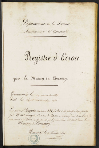 Maison de correction dite Bicêtre à Amiens. Registre d'écrou : numéros 11902 à 12623. 19 novembre 1849 - 07 novembre 1850