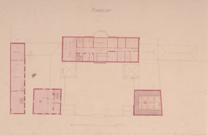 Hôtel de préfecture : plan des combles, dessiné par Herbault, architecte départemental