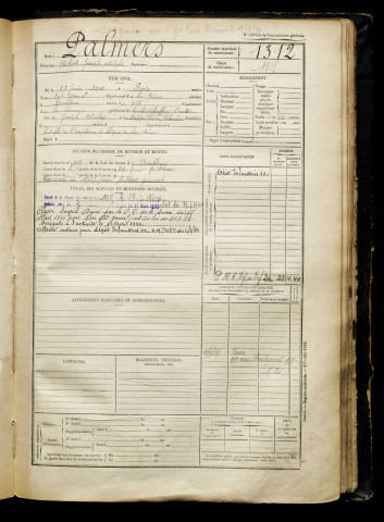 Palmers, Robert Joseph Adolphe, né le 23 juin 1901 à Paris 20e Arrondissement (Paris), classe 1921, matricule n° 1312, Bureau de recrutement d'Abbeville