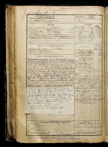 Rimbault, Raphael Lucien Louis, né le 08 janvier 1900 à Ponthoile (Somme), classe 1920, matricule n° 380, Bureau de recrutement d'Abbeville