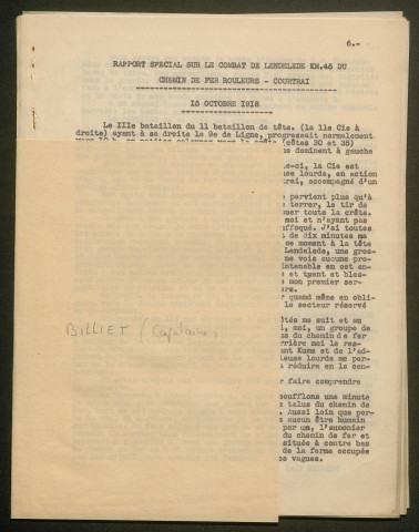 Témoignage de Billiet (Capitaine) et correspondance avec Jacques Péricard