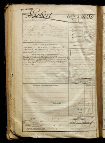 Gobert, Marcel Victor, né le 09 février 1899 à Paris 2e Arrondissement (Paris), classe 1919, matricule n° 1050, Bureau de recrutement d'Abbeville