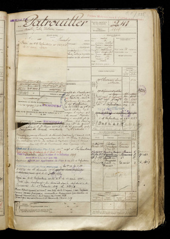 Patrouiller, Achille Jules Urbain, né le 20 juin 1891 à Braches (Somme), classe 1911, matricule n° 241, Bureau de recrutement de Péronne