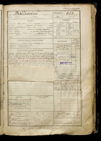 Balavoine, André, né le 14 mars 1899 à Amiens (Somme), classe 1919, matricule n° 825, Bureau de recrutement d'Amiens