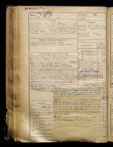 Rifflet, Julien Hector, né le 03 février 1899 à Morcourt (Somme), classe 1919, matricule n° 340, Bureau de recrutement de Péronne