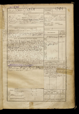 Guillain, Michel Philippe Alfred, né le 21 mars 1897 à Terramesnil (Somme), classe 1917, matricule n° 1591, Bureau de recrutement d'Abbeville