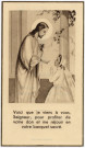 Le Christ donnant la communion à une jeune fille. Souvenir de première communion de Jacqueline Quarante faite en l'église de Montières le 9 juin 1946