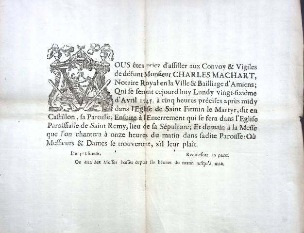 Etude de Me Charles Machart à Amiens (étude n°16). Minutes de l'année 1741