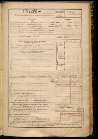 Caillier, Charles Auguste, né le 08 septembre 1868 à Tincourt-Boucly (Somme), classe 1888, matricule n° 447, Bureau de recrutement de Péronne