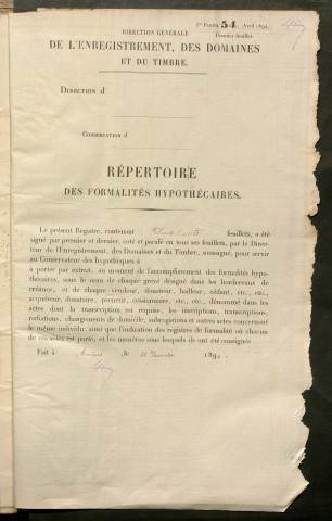 Répertoire des formalités hypothécaires, du 22/02/1896 au 19/05/1896, registre n° 321 (Péronne)