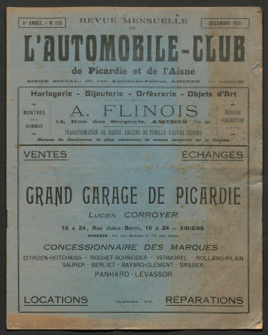 L'Automobile-club de Picardie et de l'Aisne. Revue mensuelle, 125, décembre 1921