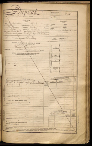 Dupent, Alfred Désiré Sylvain, né le 10 mai 1869 à Humbercourt (Somme), classe 1889, matricule n° 261, Bureau de recrutement d'Abbeville