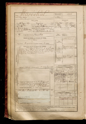 Maréchal, Léon Régis, né le 24 février 1873 à Maisnières (Somme), classe 1893, matricule n° 1306, Bureau de recrutement d'Abbeville
