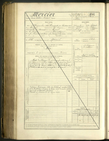 Mercier, Louis Esther Raoul, né le 16 décembre 1860 à Hangest-en-Santerre (Somme, France), classe 1880, matricule n° 892, Bureau de recrutement de Péronne