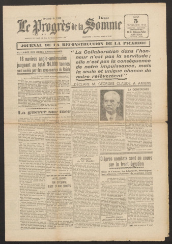 Le Progrès de la Somme, numéro 22809, 5 novembre 1942