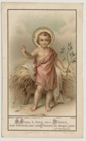 Ô Jésus, à vous nos prières, nos travaux, nos souffrances de chaque jour. L'Enfant Jésus devant la mangeoire. Invocations des Petits Enfants à l'Enfant-Jésus