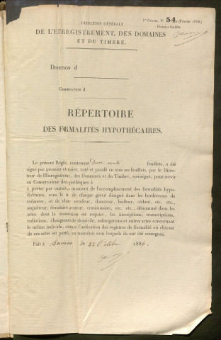 Répertoire des formalités hypothécaires, du 16/06/1888 au 29/10/1888, registre n° 298 (Péronne)