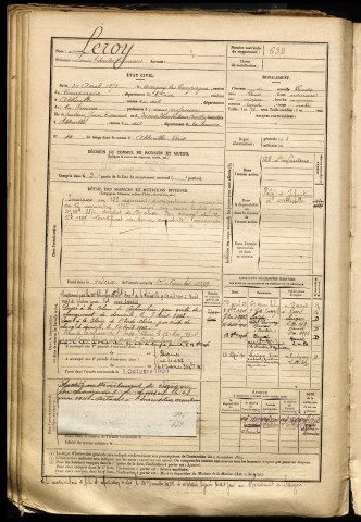 Leroy, Louis Charles Edouard, né le 30 avril 1875 à Margny-lès-Compiègne (Oise), classe 1895, matricule n° 632, Bureau de recrutement d'Abbeville