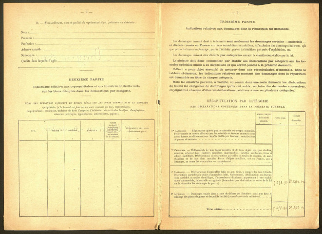 Bray-sur-Somme. Demande d'indemnisation des dommages de guerre : dossier Chatelain-Brémontier