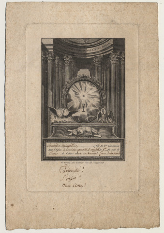Souvenir de première communion. Première communion d'Alexandre Septenville faite dans l'église de l'Oratoire, paroisse Saint Michel d'Amiens, le 5 juin 1803