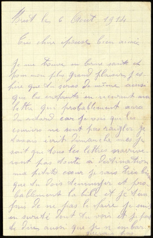 Lettres adressées entre le 3 août 1914 et le 4 mai 1915, par le fusilier marin Jean-Marie Pailler à sa femme, Adolphine