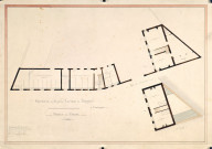 Propriété de M. de Brandt, projet de ferme : plan d'ensemble des bâtiments de ferme et plans des étages de l'habitation par l'architecte Paul Delefortrie
