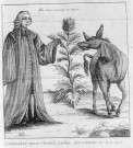 Gravure satyrique figurant un avocat se disputant un chardon avec un âne