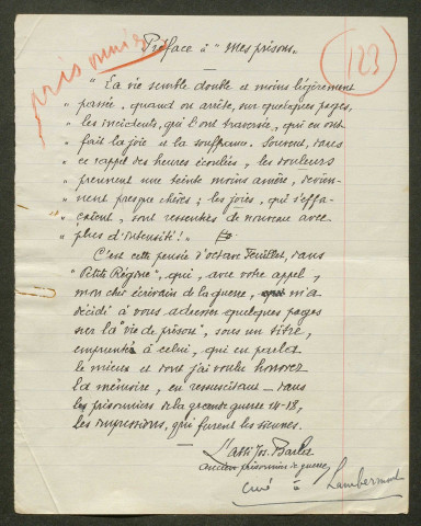 Témoignage de Bacquet, Jean et correspondance avec Jacques Péricard