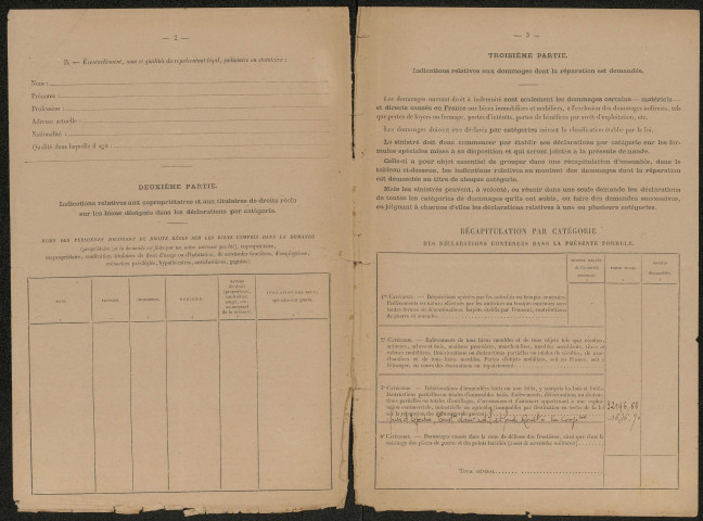 Feuillères. Demande d'indemnisation des dommages de guerre : dossier Heilly