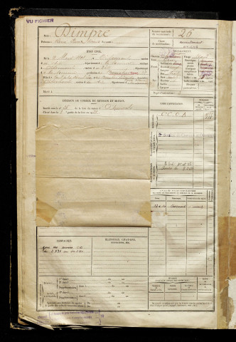 Dimpre, René Pierre Denis, né le 09 mars 1901 à Oisemont (Somme), classe 1921, matricule n° 26, Bureau de recrutement d'Amiens