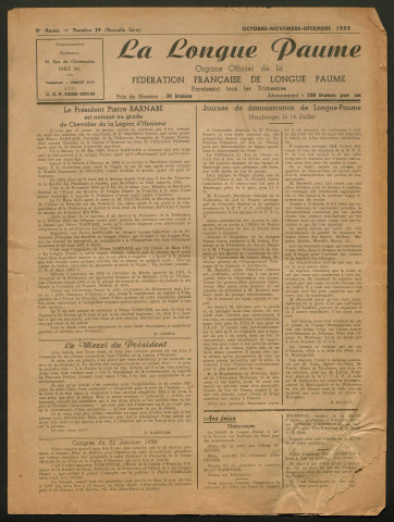 Longue Paume (numéro 19), revue officielle de la Fédération Française de Longue Paume
