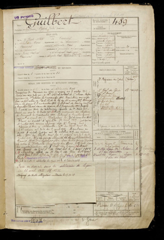 Guilbert, Maurice Robert Jules, né le 07 juin 1890 à Caours (Somme), classe 1910, matricule n° 489, Bureau de recrutement d'Abbeville