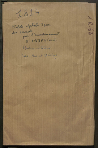 Table alphabétique - Liste des conscrits (arrondissement d'Abbeville, sauf "cantons littoraux") de l'année 1814