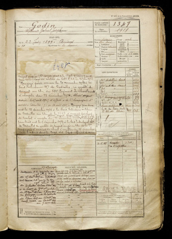 Godin, Alphonse Gabriel Joseph, né le 22 juin 1899 à Amiens (Somme), classe 1919, matricule n° 1347, Bureau de recrutement d'Amiens