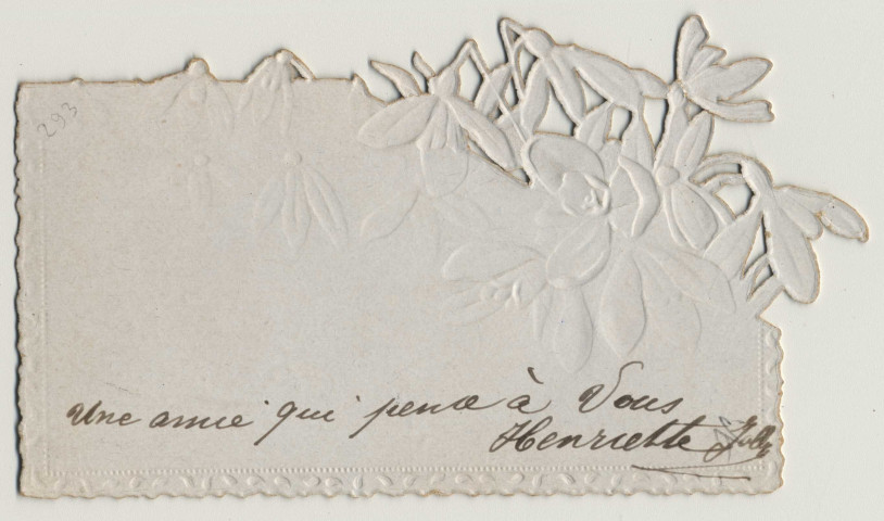 Voeux de bonheur. Des fleurs. Une amie qui pense à vous. Henriette Jolly