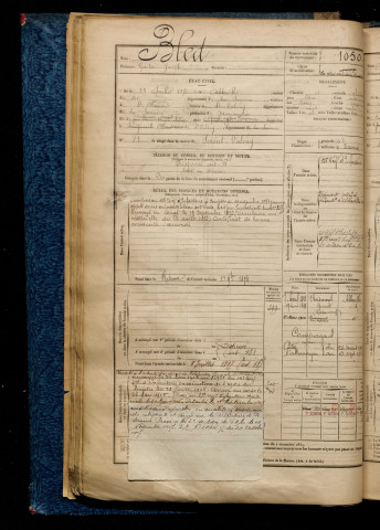Bled, Gaston Joseph, né le 23 juillet 1870 à Abbeville (Somme), classe 1890, matricule n° 1050, Bureau de recrutement d'Abbeville