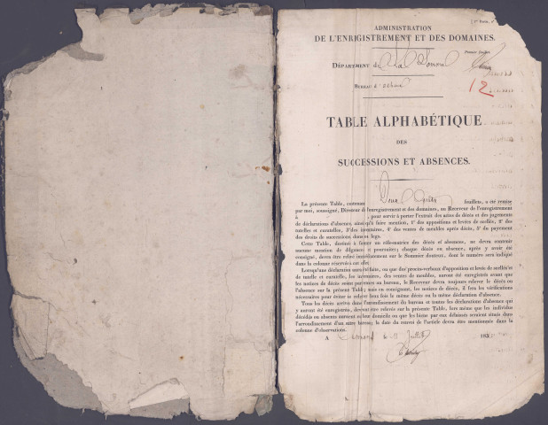Table des successions et absences du bureau d'Acheux-en-Amiénois