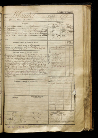 Blondel, Germain Henri Marius, né le 10 mars 1899 à Frettemeule (Somme), classe 1919, matricule n° 819, Bureau de recrutement d'Abbeville