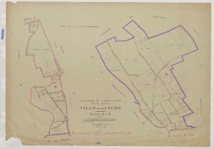 Plan du cadastre rénové - Ville-sur-Ancre : sections Z et X