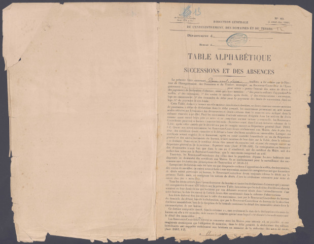 Table des successions et absences du bureau de Gamaches