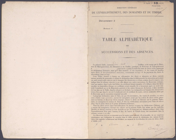 Table des successions et absences du bureau de Oisemont