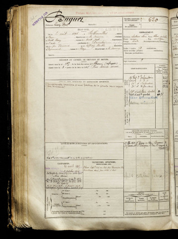 Buquet, Lucien Raoul, né le 02 août 1896 à Rethonvillers (Somme), classe 1916, matricule n° 620, Bureau de recrutement de Péronne