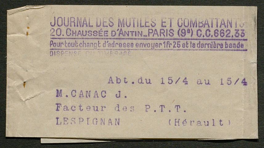 Témoignage de Canac, Baptiste et correspondance avec Jacques Péricard