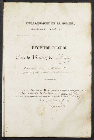 Maison de correction dite Bicêtre à Amiens. Registre d'écrou : numéros 8778 à 9602. 16 septembre 1846 - 04 novembre 1846