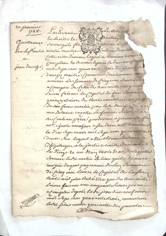 Etude de Me Firmin Magnier à Amiens (étude n°4). Minutes de l'année 1748