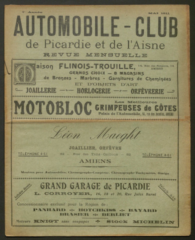 Automobile-club de Picardie et de l'Aisne. Revue mensuelle, 7e année, mai 1911